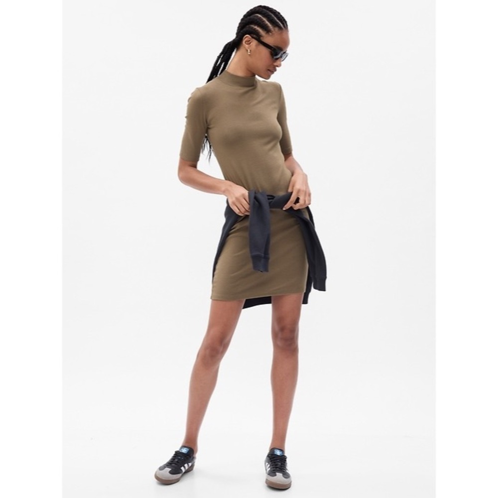 NWT Gap Modern Mockneck Mini Dress - Green Brown